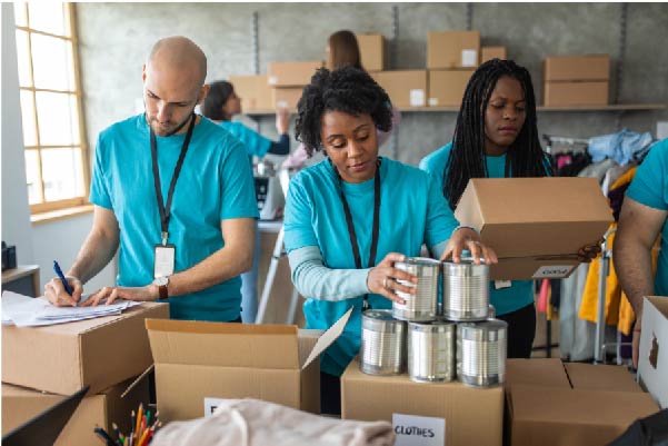 People volunteering at a donation centre