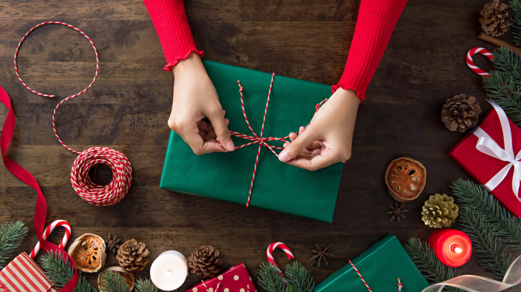 Wrapping a gift.